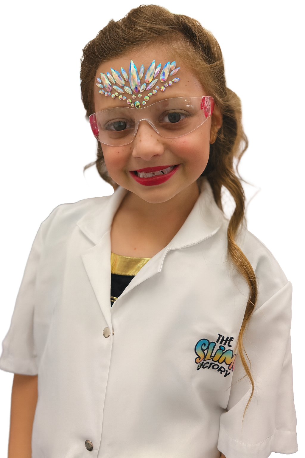 Child with labcoats and goggles